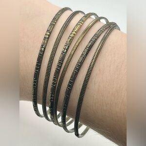 Set of 6 Brass Tone Engraved / Textured Stacking Bangle Bracelets
